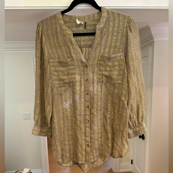 ANTHROPOLOGIE Itzel Metallic Buttondown Top by Akemi+Kin - Size 12 - Picture 9 of 16